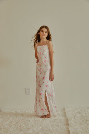 ThemeNY Charlotte Vintage Romantic Rose Long Satin Dress