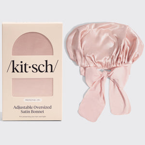 kitsch Adjustable Oversized Satin Bonnet- Blush