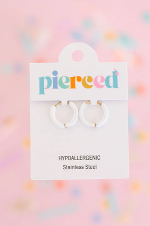 peirced Huggies Earings, White