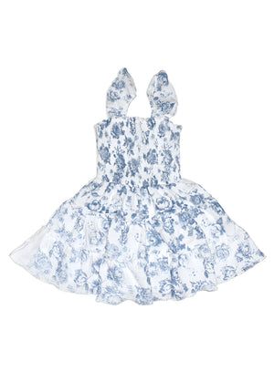 fbz Blue Toile Cap Sleeve Dress