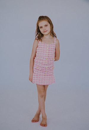 fbz Pink Tweed Button Down Top