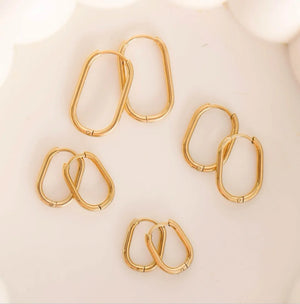 pierced Rectangle Gold Huggies Hoop Earings for Charms
