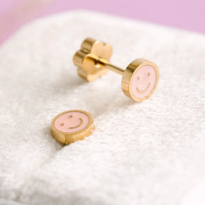 pierced Tiny Pink Smiley Stud Earings