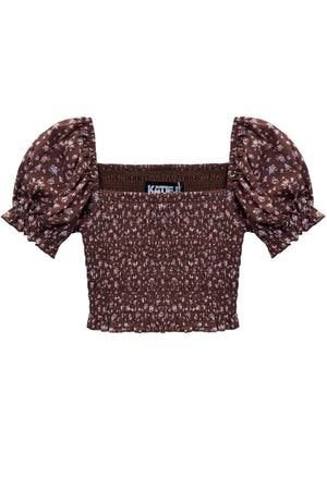KatieJ Marlee Puff Sleeve Top, Chocolate Floral