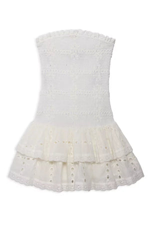KatieJ Melina Strapless Drop Waist Eyelet Ruffle Dress