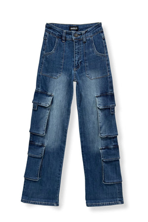 KatieJ Nashville Cargo Jeans, Mid Wash Denim