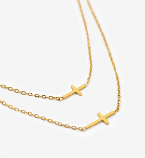 2 Layered Cross Necklace, Stainless