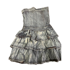 fbz Strapless Navy Distressed Denim Jean Dress