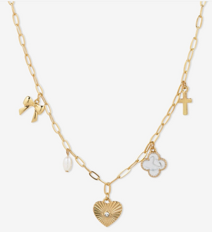 Sunburst Heart Mixed Charm Necklace