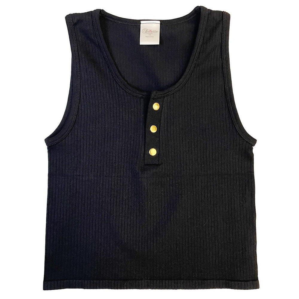 Suzette Waffle Henley Tank with Gold Buttons
