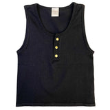 Suzette Waffle Henley Tank with Gold Buttons