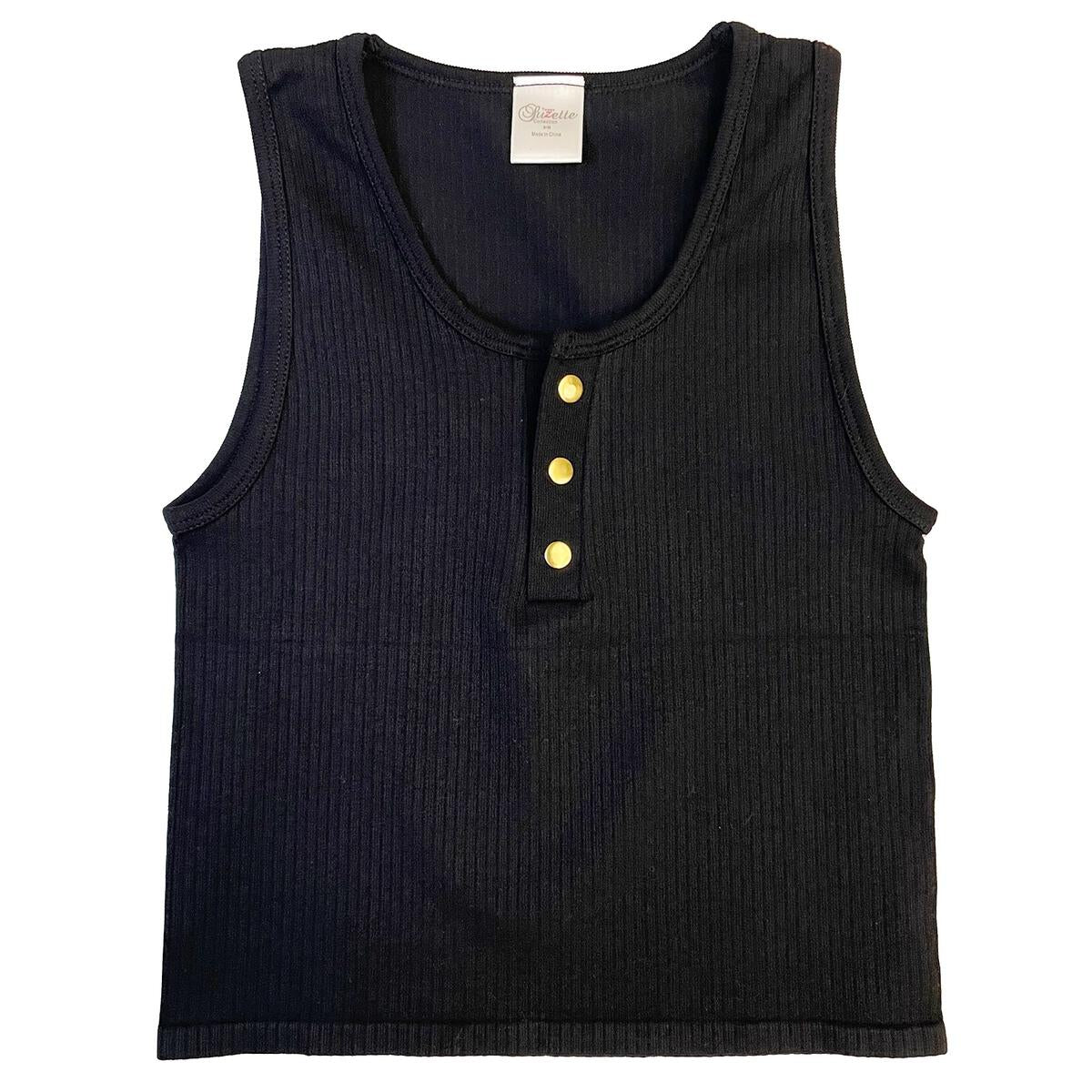 Suzette Waffle Henley Tank with Gold Buttons