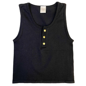 Suzette Waffle Henley Tank with Gold Buttons