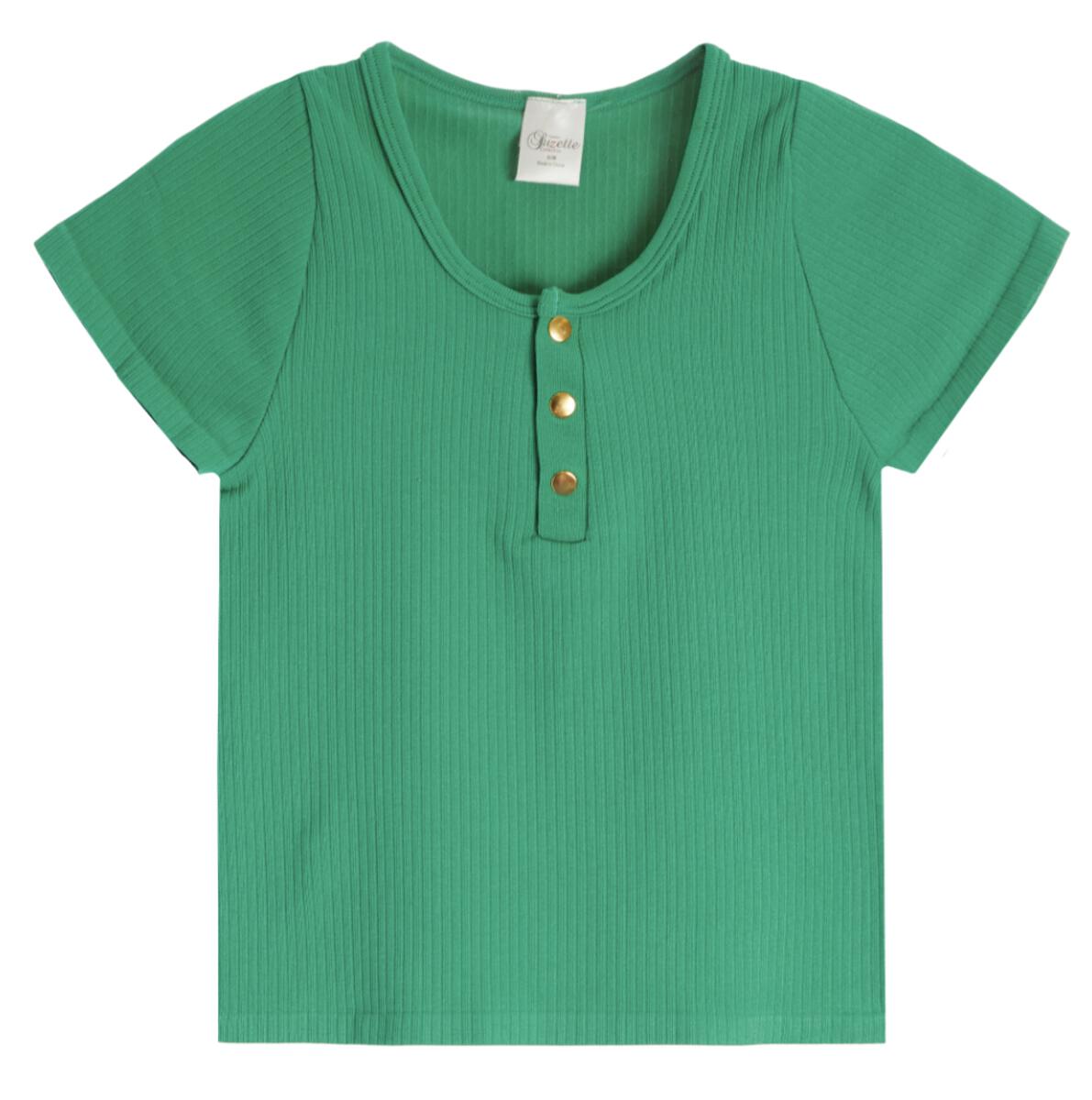 Suzette Seamless Rib Cap Sleeve Henley with Gold Snaps