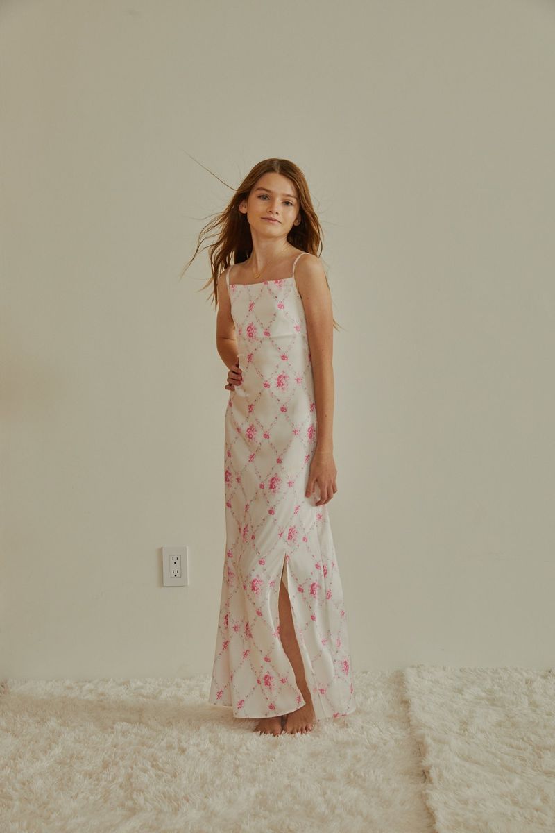 ThemeNY Charlotte Vintage Romantic Rose Long Satin Dress