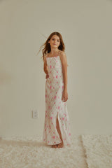 ThemeNY Charlotte Vintage Romantic Rose Long Satin Dress