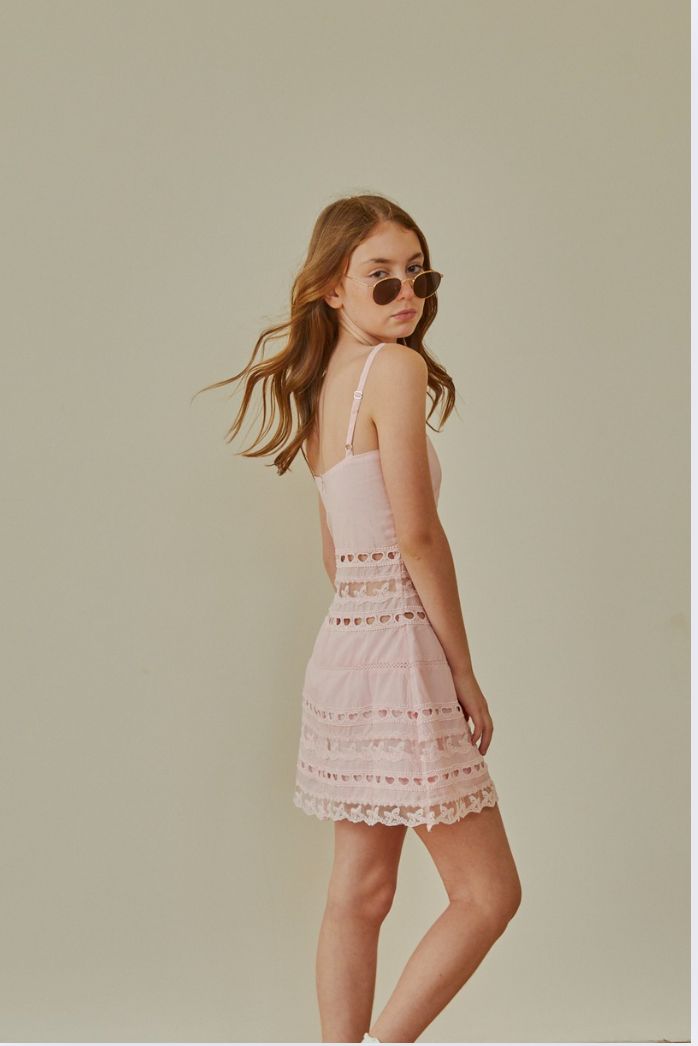 ThemeNY Isabella Pink Heart Bow Lace Dress