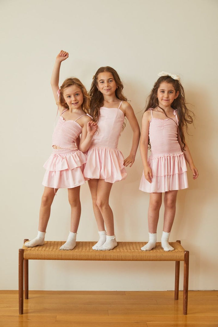 ThemeNY Georgia Pastel Pink Satin Smocked Top