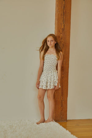 ThemeNY Sage Heart Polka Dot Smocked Ruffle Dress