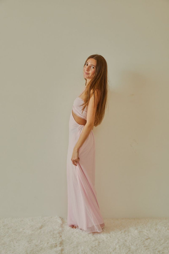 ThemeNY Samantha Pastel Pink Dot Mesh Dress
