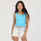 Vintage Havana Textured Seamless Tank Top, Blue Grotto