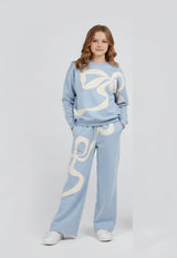 Tweenstyle By Stoopher Oversized Bow Set, Sweatshirt & Wide Leg Pull On Pant, Light Blue