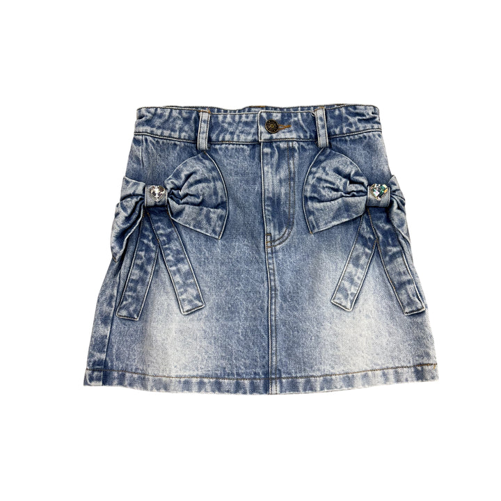 Tweenstyle By Stoopher Denim Bows With Bling Skirt, Denim