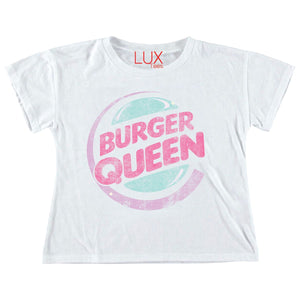 Lux Tees Burger Queen Cropped Tee, White