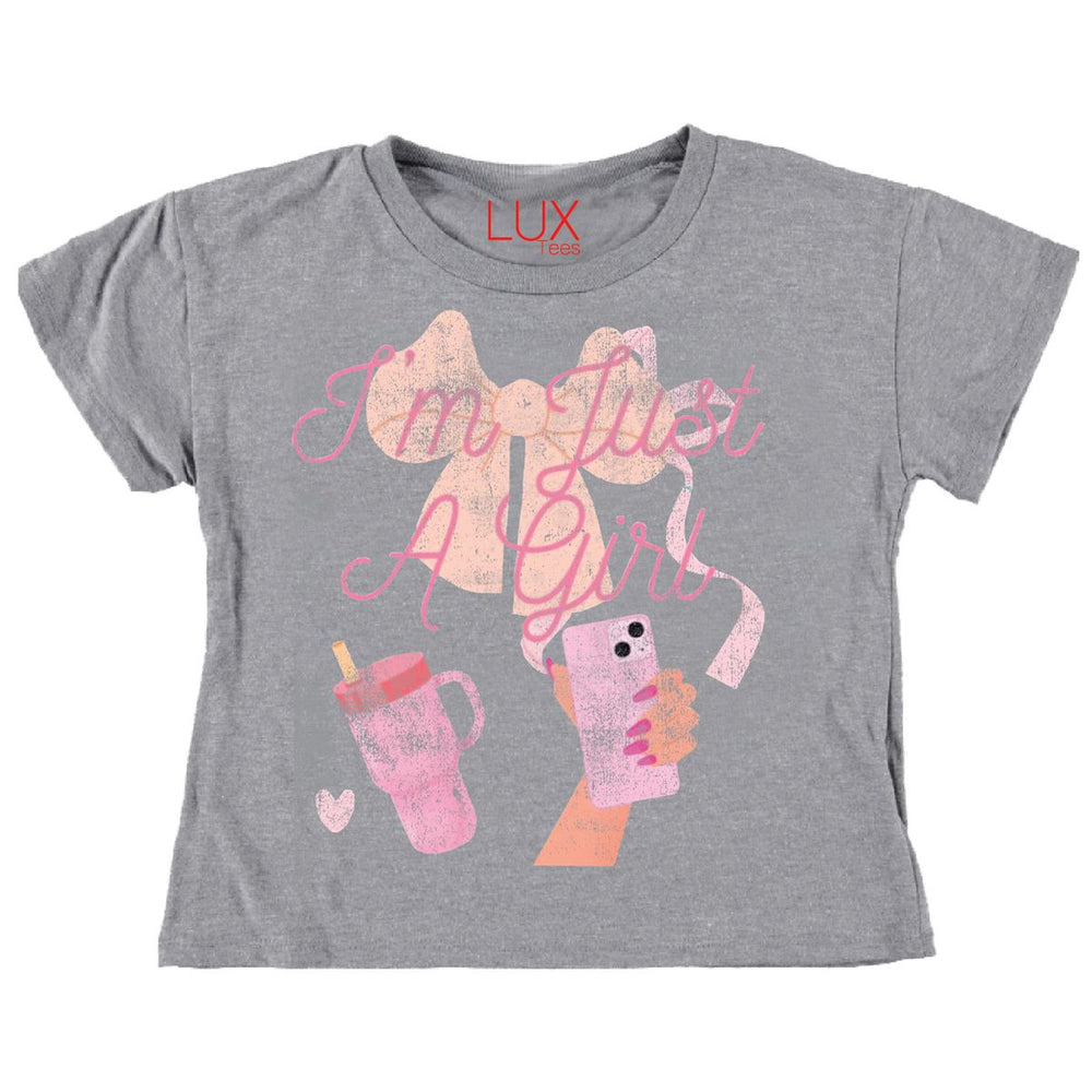 Lux Tees I'M Just A Girl Cropped Tee, Heather Grey