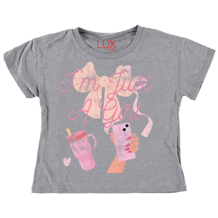 Lux Tees I'M Just A Girl Cropped Tee, Heather Grey