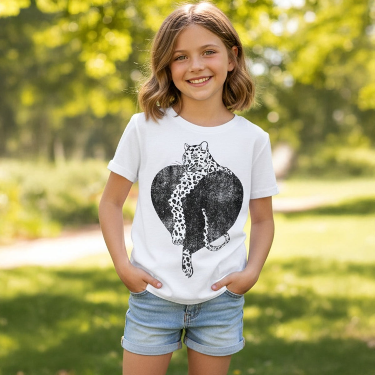 Lux Tees Leopard Heart Loose Tee, White