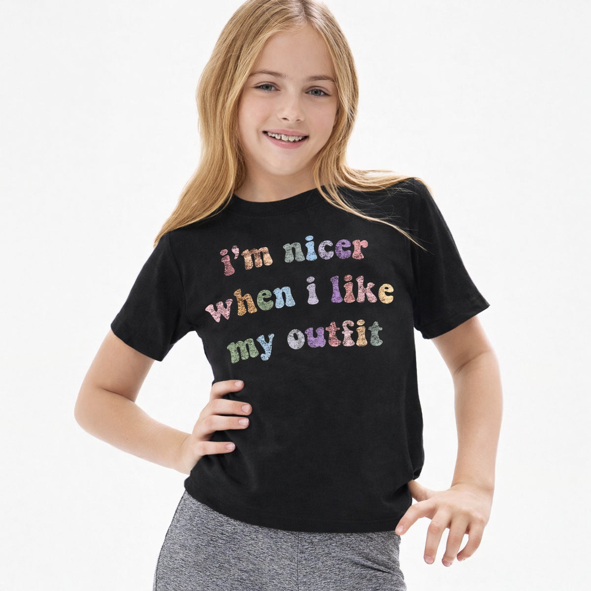 Lux Tees I'M Nicer When I Like My Outfit Cropped Tee, Black