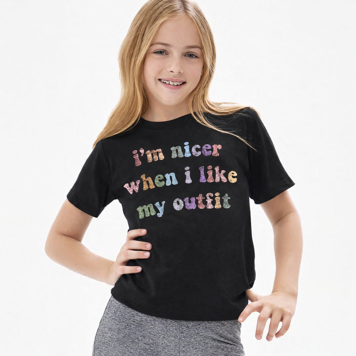 Lux Tees I'M Nicer When I Like My Outfit Cropped Tee, Black