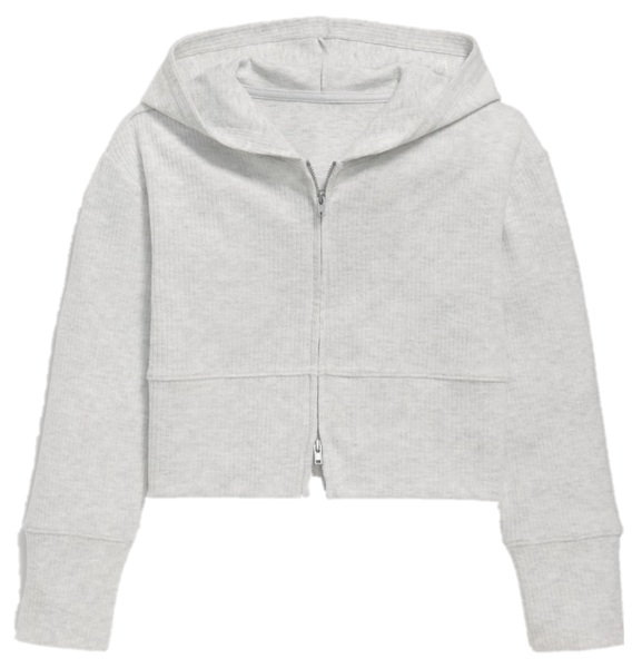 Suzette Heather Gray Ribbed Cotton Zip Hooded Sweat