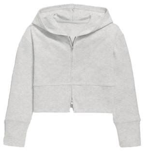 Suzette Heather Gray Ribbed Cotton Zip Hooded Sweat