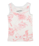 KatieJ Wren Tween Waffle Tank in Large Pink Toile