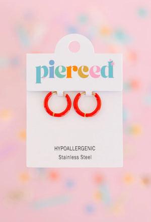 peirced Huggies Earings, Red