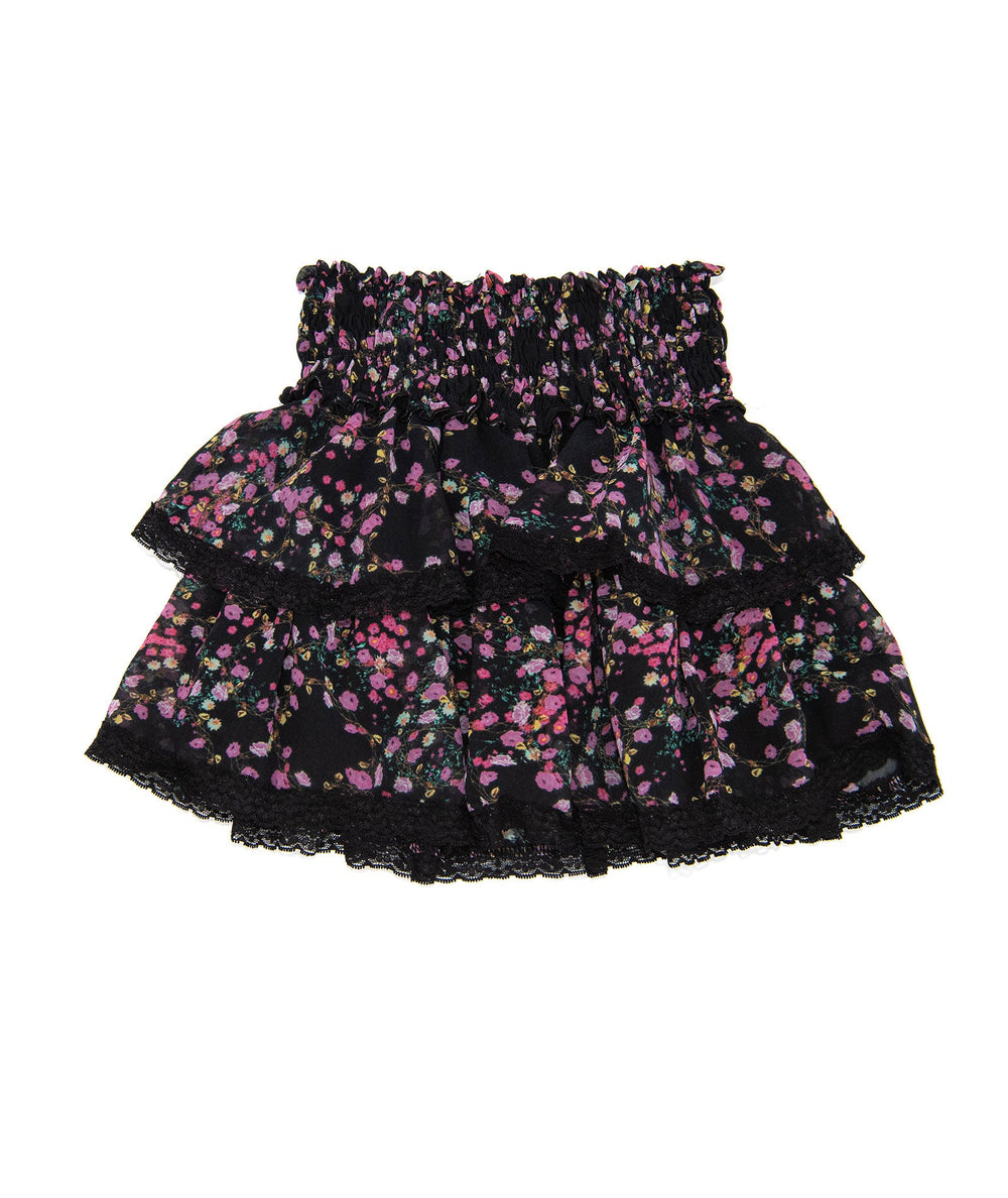 fbz Girls Claudia Black and Pink Floral Skirt with Lace