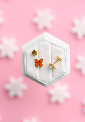 pierced Red Bow Earings