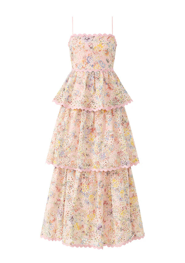 Marlo Kids Alanna Frill Embroidered Maxi Dress, Multi