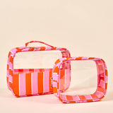 The Darling Effect Clearly Chic Cosmetic Bag Set, Sicily Stripes Pink
