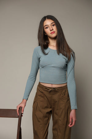 Tenly Rayon Rib Longsleeve Raglan Baseball Top