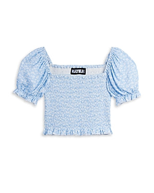 KatieJ Marlee Puff Sleeve Top, Blue Ditsy Floral