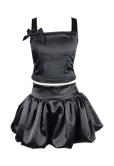 fbz Black Satin Shiny Stretch Bubble Skirt