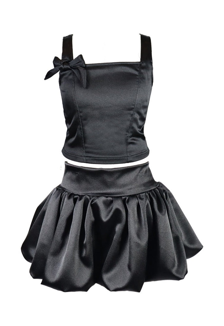 fbz Black Satin Shiny Stretch Bubble Skirt