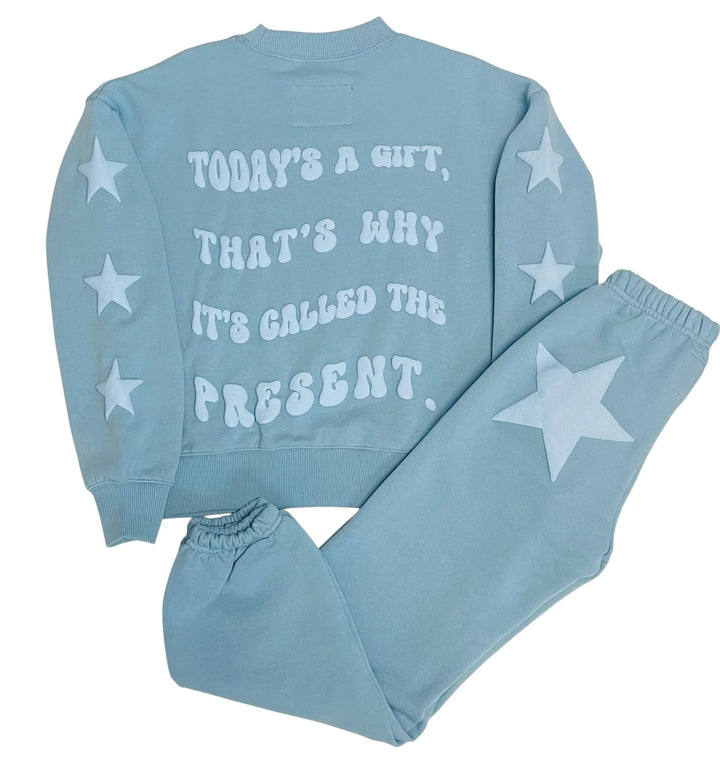 KatieJ Tween Leah Puffy Graphic Oversized Sweatpants, Glacier Blue