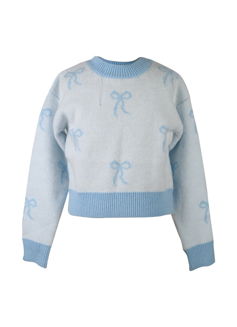 fbz All Over Bow Knit Sweater, Lite Blue Dark Blue