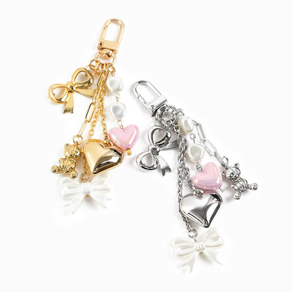 Multi Line Puff Heart Bear Bag Charm