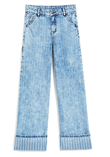 Tractr High Cuff Wide Leg Pant, Striped Indigo