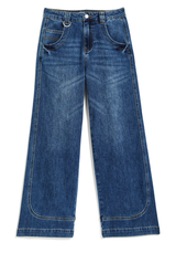Tractr Curve seam Wide Leg Pant, Medium Indigo